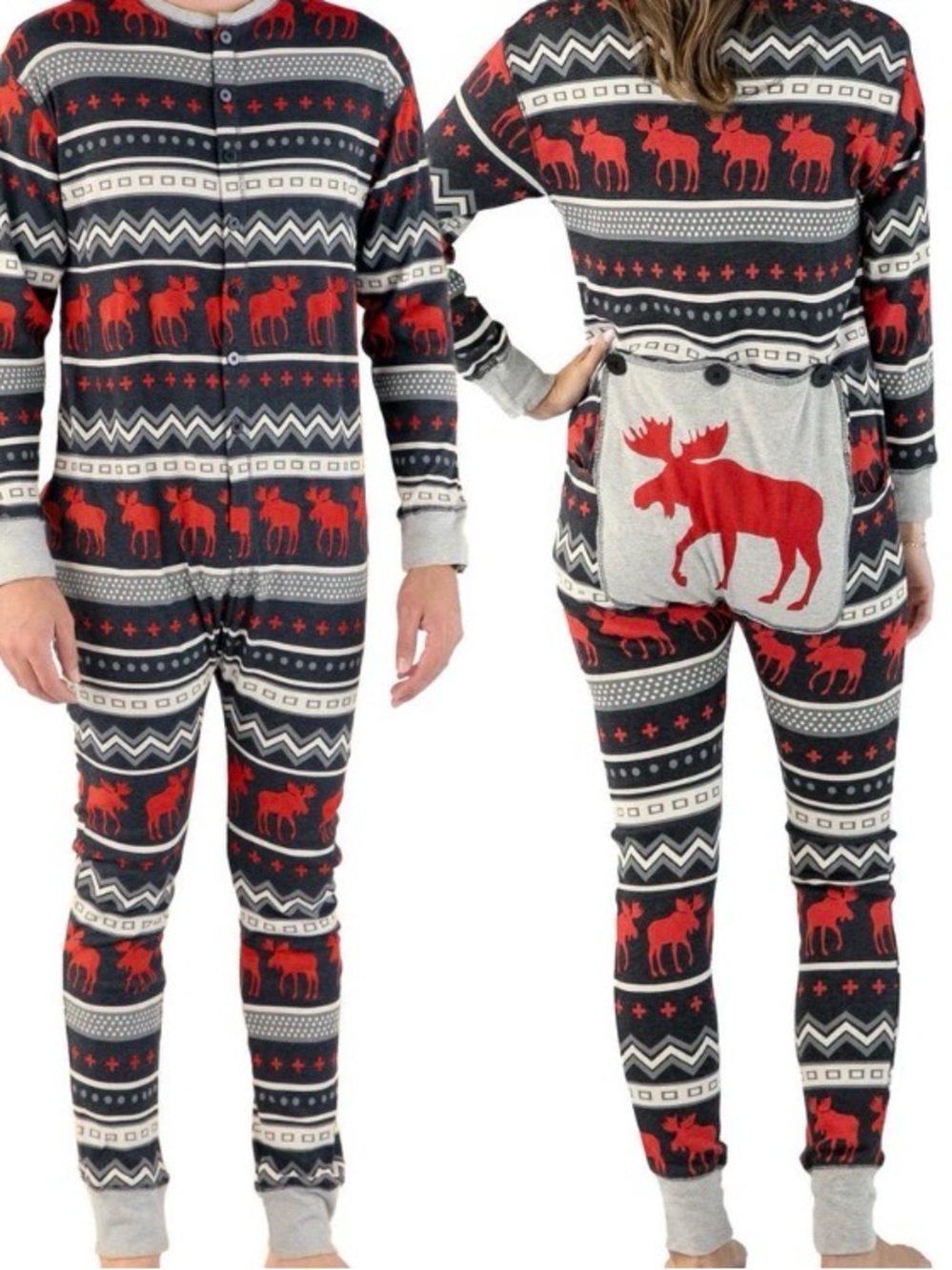 Lazy One Red, Black and Gray Moose Pattern Women’s Pajama Onesie